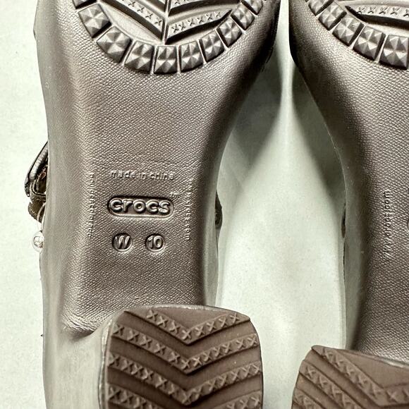 CROCS Cyprus IV Heel Brown Mushroom Brown Sandals Rubber Jelly Womens Size 10 - Picture 12 of 14